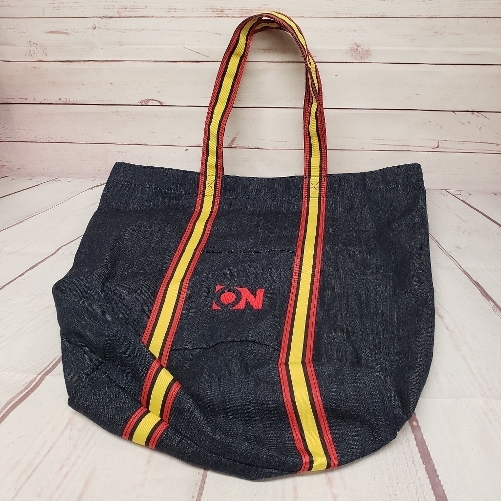 Old Navy Blue Denim Reversible Tote Bag Stripes
